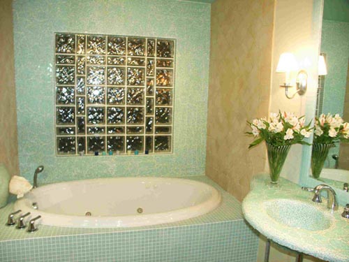 master bathroom glass block wall